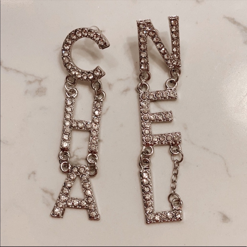 Crystal Letter Drop Earrings - Silver Tone Chandelier